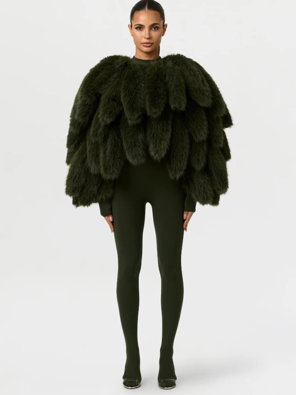 Naked Wardrobe Foxtail Faux Fur Cropped Jacket Noir Green Small